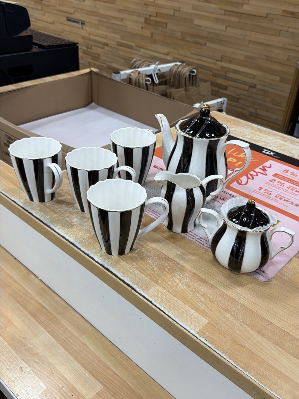 Black & White Striped Porcelain Tea Set - 6 Piece